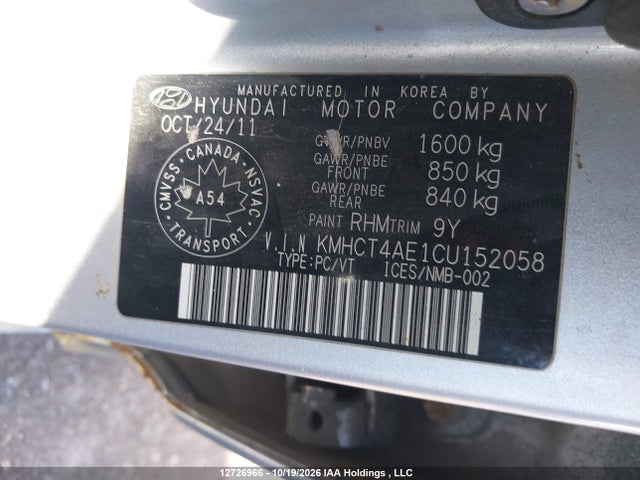 Auction sale of the 2012 Hyundai Accent L, vin: KMHCT4AE1CU152058, lot number: 12726966