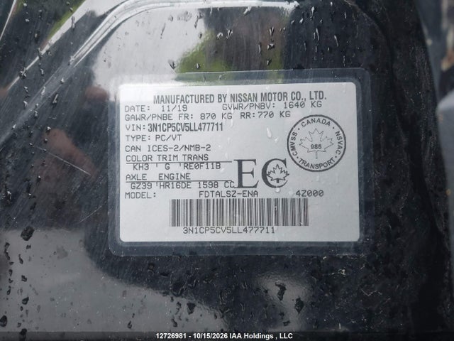 3N1CP5CV5LL477711 Nissan KICKS SV