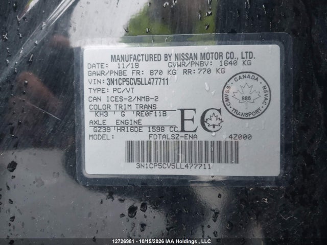 3N1CP5CV5LL477711 Nissan KICKS SV