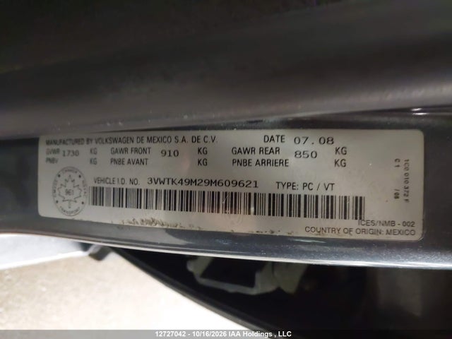 Aukcja sprzedaży 2009 Volkswagen City Jetta, vin: 3VWTK49M29M609621, numer aukcji: 12727042