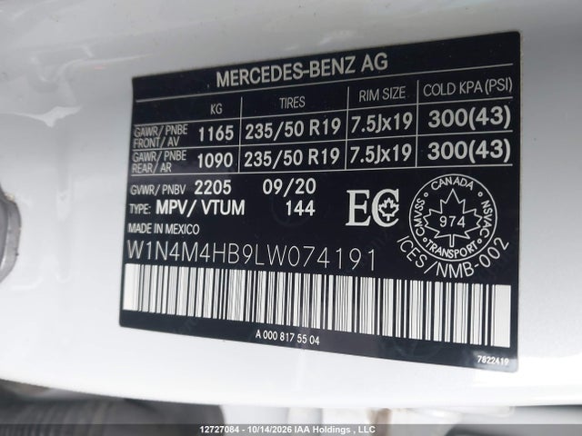 W1N4M4HB9LW074191 Mercedes-Benz Glb 250 4matic