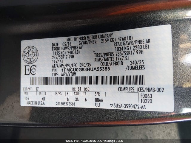 Ford ESCAPE SE 2017 1FMCU0G93HUA55385 Image 9