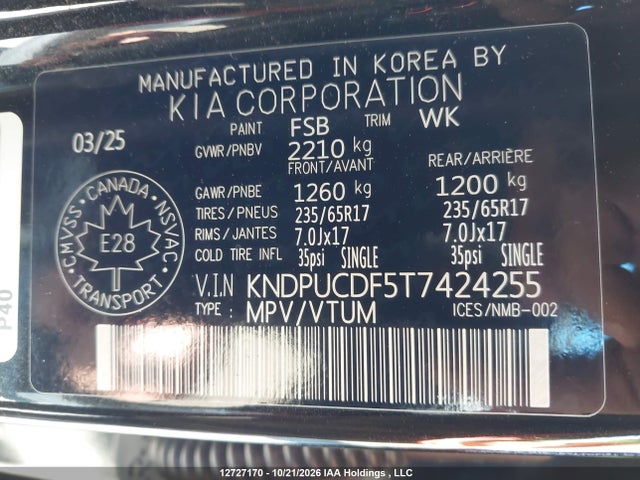 12727170 :رقم المزاد ، KNDPUCDF5T7424255 vin ، 2026 Kia Sportage مزاد بيع