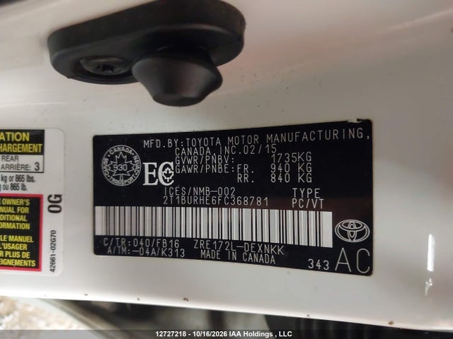 2T1BURHE6FC368781 Toyota COROLLA LE