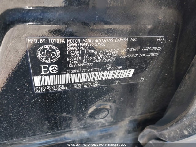 Продажа на аукционе авто 2015 Toyota Rav4 Le, vin: 2T3BFREV6FW357252, номер лота: 12727351