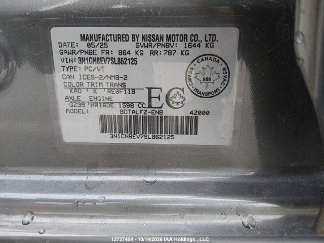3N1CN8EV7SL862125 Nissan VERSA SV
