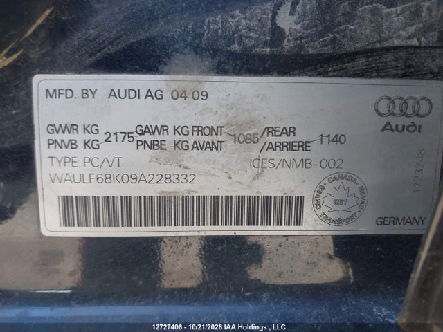 Продаж на аукціоні авто 2009 Audi A4 2.0t Standard, vin: WAULF68K09A228332, номер лоту: 12727406