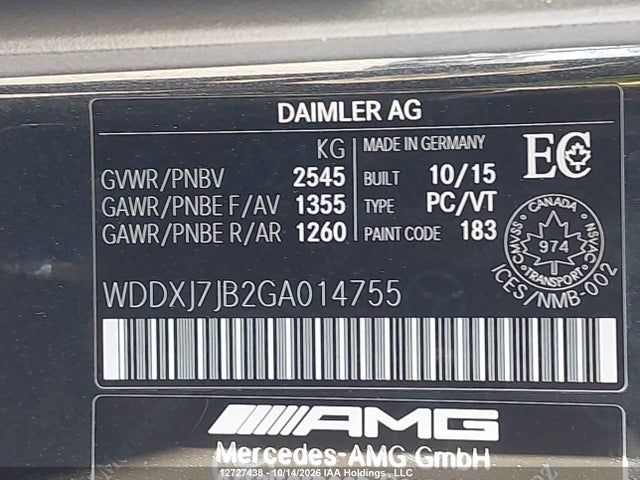 WDDXJ7JB2GA014755 Mercedes-Benz Amg S 63 4matic