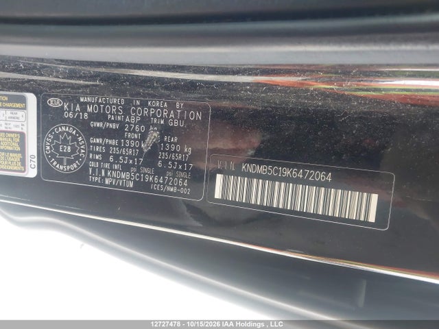 Продаж на аукціоні авто 2019 Kia Sedona, vin: KNDMB5C19K6472064, номер лоту: 12727478