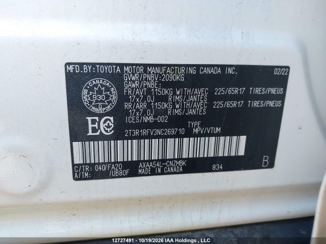 2T3R1RFV3NC269710 Toyota Rav4 Xle/xle Premium