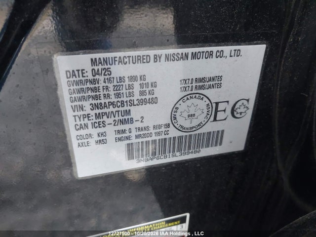 Auction sale of the 2025 Nissan Kicks Sv, vin: 3N8AP6CB1SL399480, lot number: 12727500