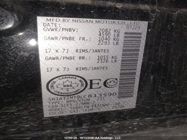 Aukcja sprzedaży 2020 Nissan Rogue S, vin: 5N1AT2MT9LC813590, numer aukcji: 12705128