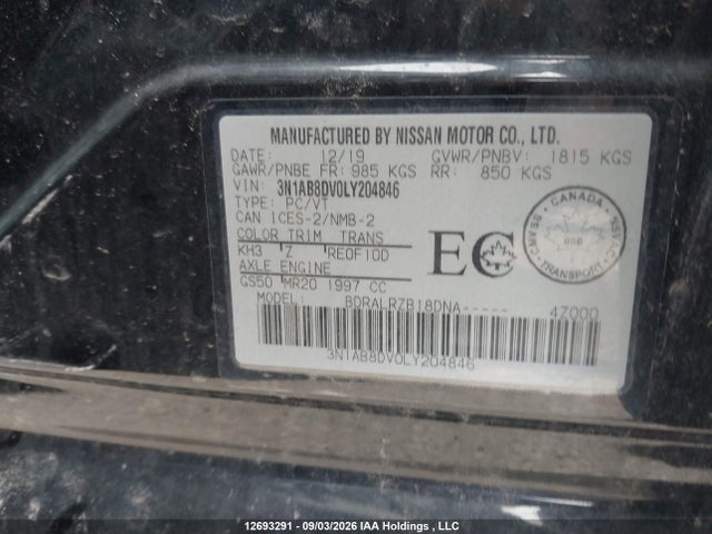 Aukcja sprzedaży 2020 Nissan Sentra Sr, vin: 3N1AB8DV0LY204846, numer aukcji: 12693291