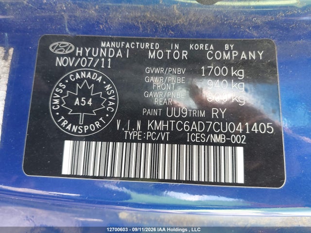 Aukcja sprzedaży 2012 Hyundai Veloster Tech, vin: KMHTC6AD7CU041405, numer aukcji: 12700603
