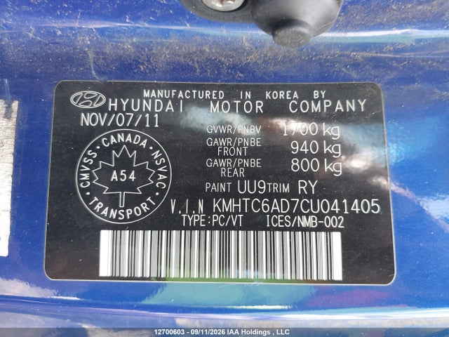 Aukcja sprzedaży 2012 Hyundai Veloster Tech, vin: KMHTC6AD7CU041405, numer aukcji: 12700603