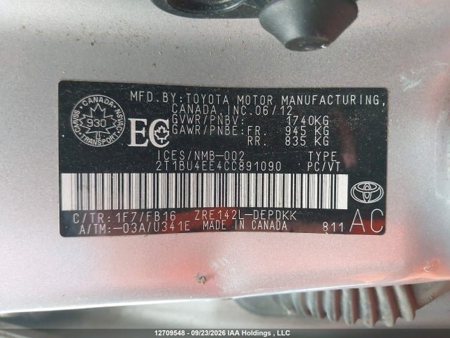 Aukcja sprzedaży 2012 Toyota Corolla Ce, vin: 2T1BU4EE4CC891090, numer aukcji: 12709548