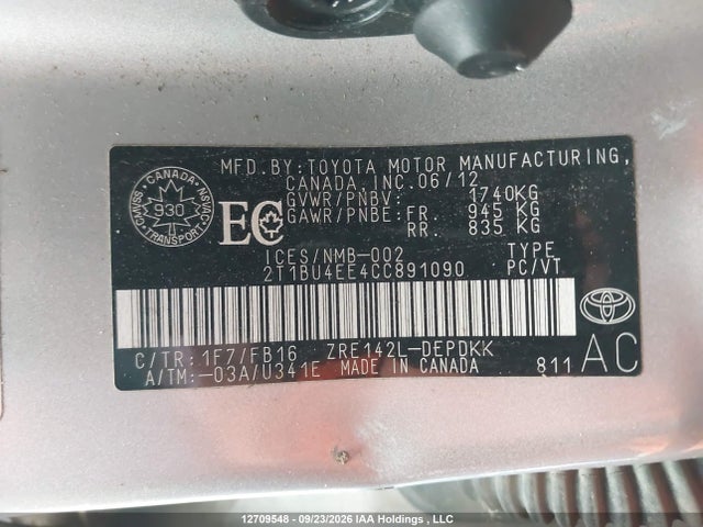 Aukcja sprzedaży 2012 Toyota Corolla Ce, vin: 2T1BU4EE4CC891090, numer aukcji: 12709548