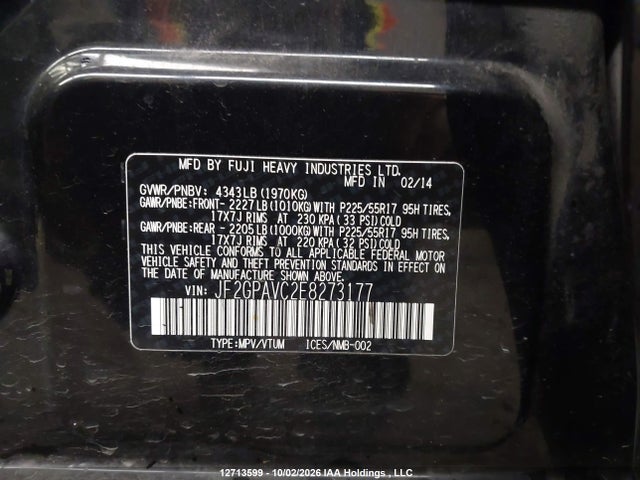Subaru Xv Crosstrek 2.0i Premium 2014 JF2GPAVC2E8273177 Image 18