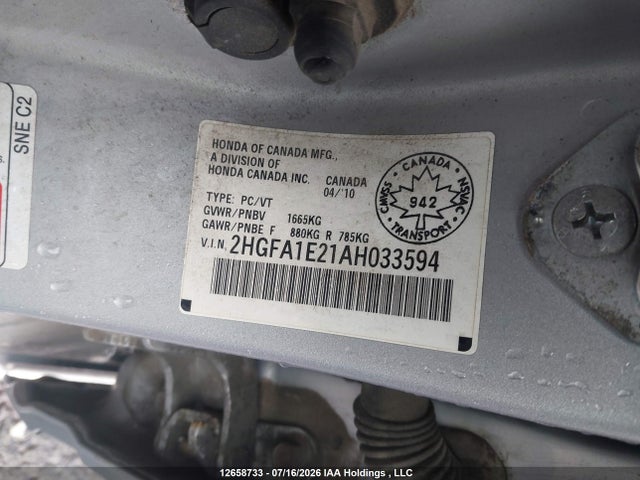 12658733 :رقم المزاد ، 2HGFA1E21AH033594 vin ، 2010 Honda Civic Dx/dx-a مزاد بيع