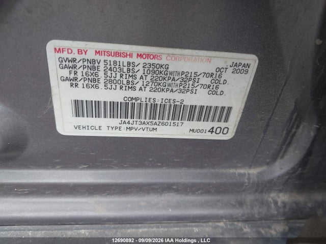 Aukcja sprzedaży 2010 Mitsubishi Outlander Ls, vin: JA4JT3AX5AZ601517, numer aukcji: 12690892