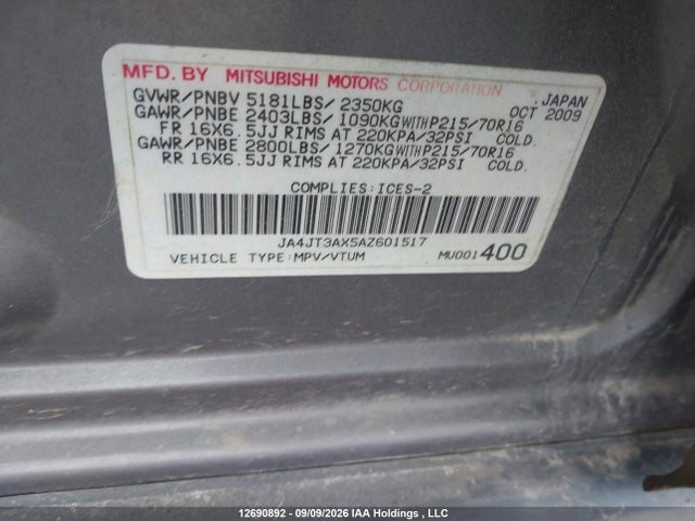 Aukcja sprzedaży 2010 Mitsubishi Outlander Ls, vin: JA4JT3AX5AZ601517, numer aukcji: 12690892