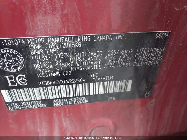 Toyota RAV4 LE 2014 2T3BFREVXEW227604 Image 9