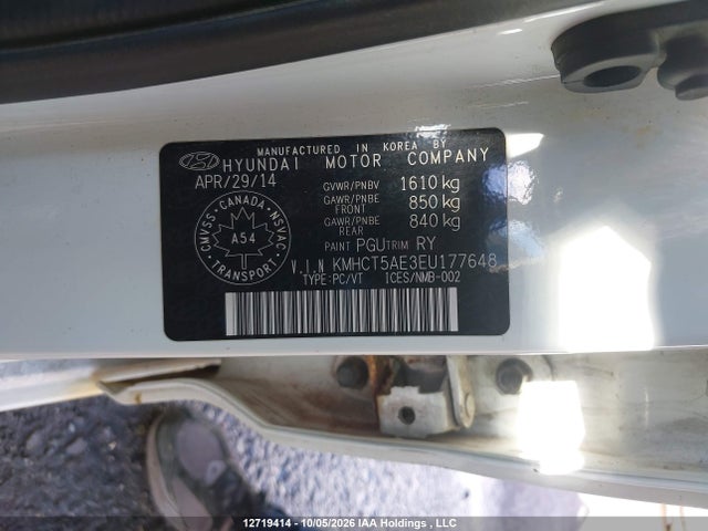 12719414 :رقم المزاد ، KMHCT5AE3EU177648 vin ، 2014 Hyundai Accent Gl مزاد بيع