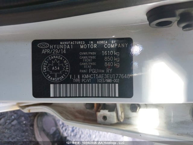 12719414 :رقم المزاد ، KMHCT5AE3EU177648 vin ، 2014 Hyundai Accent Gl مزاد بيع