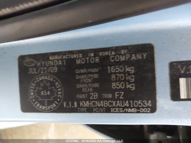Aukcja sprzedaży 2010 Hyundai Accent Gls, vin: KMHCN4BCXAU410534, numer aukcji: 12727663