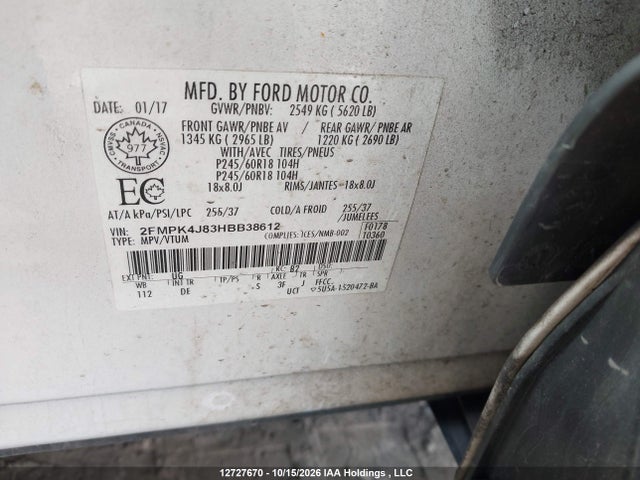 Ford Edge 2017 2FMPK4J83HBB38612 Image 9
