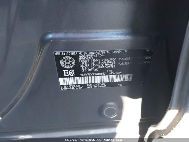 2T3RFREV3FW401853 Toyota Rav4 Xle