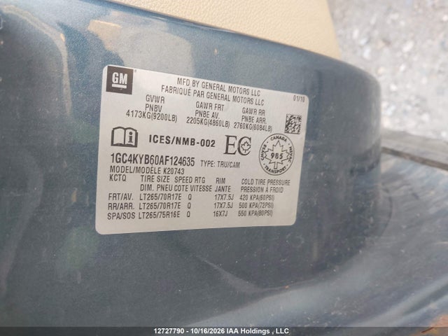 12727790 :رقم المزاد ، 1GC4KYB60AF124635 vin ، 2010 Chevrolet Silverado K2500 Heavy Duty Ltz مزاد بيع