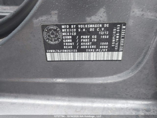 2013 Volkswagen Jetta 2.0 Tdi Comfortline მანქანა იყიდება აუქციონზე, vin: 3VWDL7AJ1DM252123, აუქციონის ნომერი: 12727794