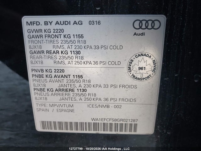 WA1EFCFS8GR021287 Audi Q3 2.0t Komfort