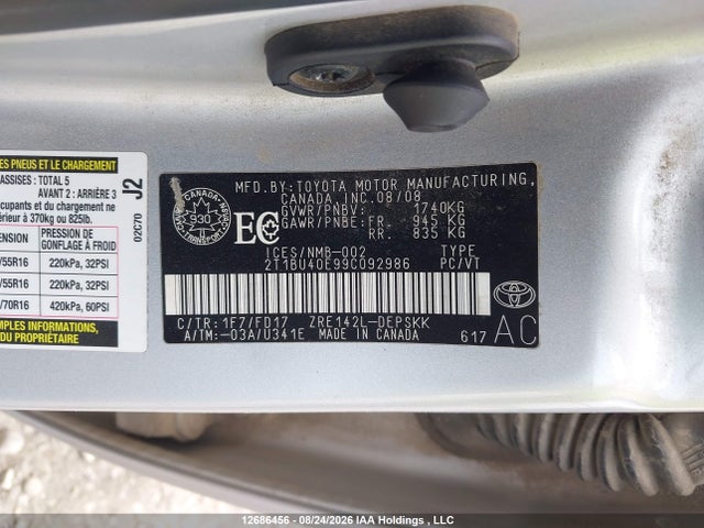 Aukcja sprzedaży 2009 Toyota Corolla S, vin: 2T1BU40E99C092986, numer aukcji: 12686456