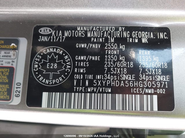 5XYPHDA56HG305971 KIA Sorento 3.3l Ex/3.3l Ex+