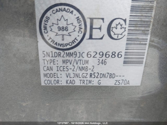 5N1DR2MM9JC629686 Nissan Pathfinder S/sv/sl/platinum