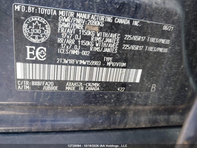 2T3W1RFV1MW159903 Toyota Rav4 Xle/xle Premium