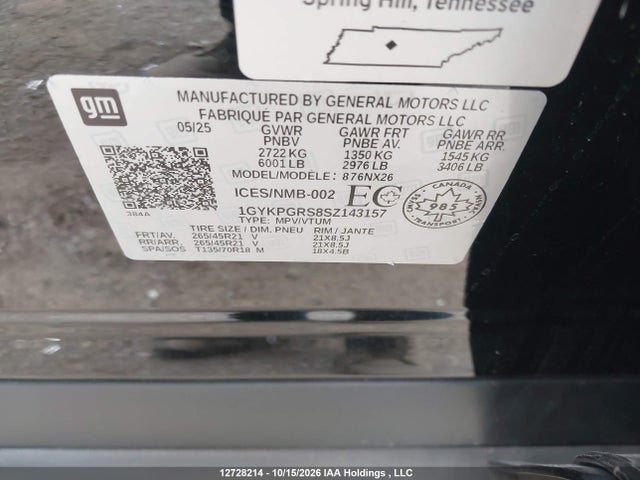 Продаж на аукціоні авто 2025 Cadillac Xt6 Sport, vin: 1GYKPGRS8SZ143157, номер лоту: 12728214