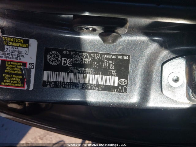 12728219 :رقم المزاد ، 2T1BU4EEXCC901539 vin ، 2012 Toyota Corolla Ce مزاد بيع