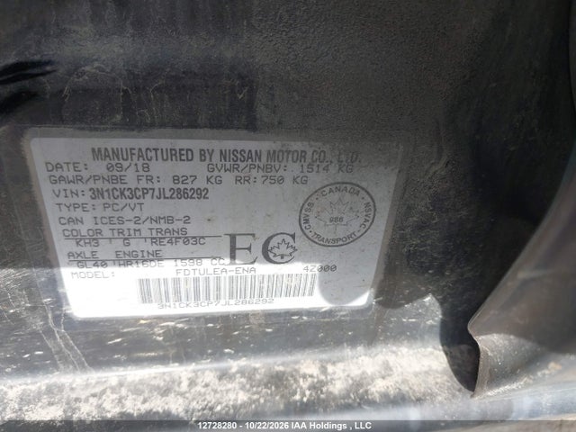 3N1CK3CP7JL286292 Nissan Micra