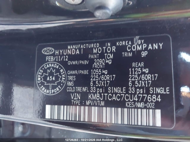 Продаж на аукціоні авто 2012 Hyundai Tucson Gl, vin: KM8JTCAC7CU477684, номер лоту: 12728283