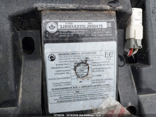 12728339 :رقم المزاد ، 3JBMXAX25LJ000415 vin ، 2020 Can-am Renegade X Xc 1000r مزاد بيع