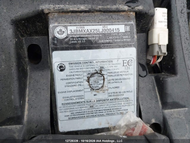 12728339 :رقم المزاد ، 3JBMXAX25LJ000415 vin ، 2020 Can-am Renegade X Xc 1000r مزاد بيع