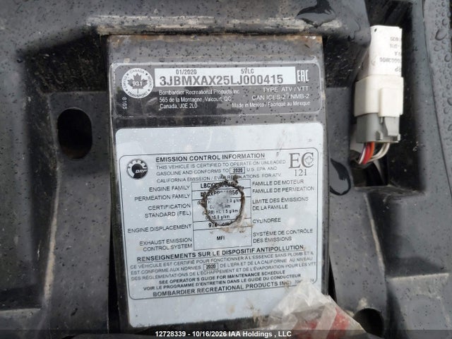 12728339 :رقم المزاد ، 3JBMXAX25LJ000415 vin ، 2020 Can-am Renegade X Xc 1000r مزاد بيع