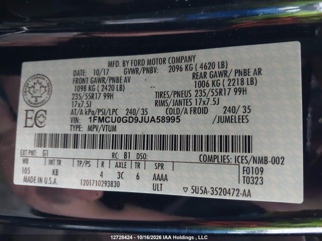 1FMCU0GD9JUA58995 Ford Escape