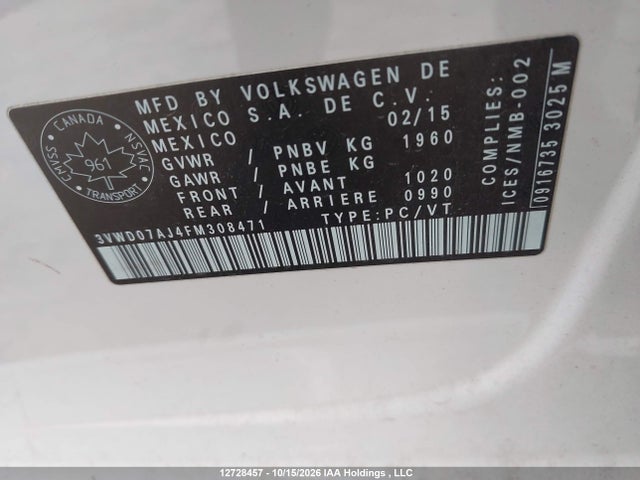 3VWD07AJ4FM308471 Volkswagen Jetta 1.8 Tsi Comfortline/1.8 Tsi Trendline+