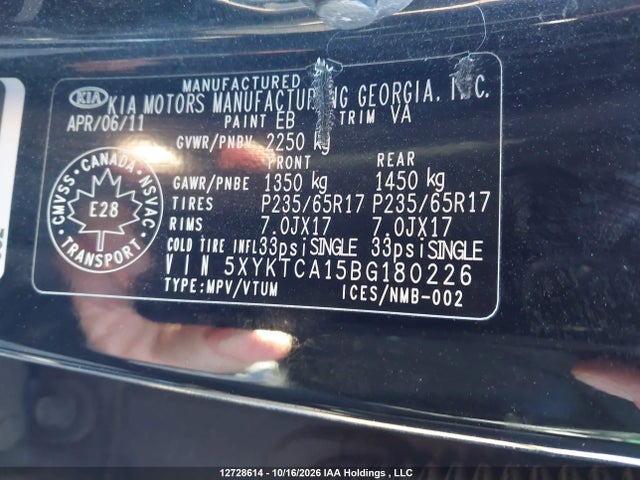Продаж на аукціоні авто 2011 Kia Sorento Lx, vin: 5XYKTCA15BG180226, номер лоту: 12728614