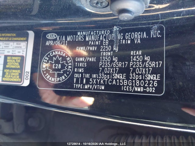 Продаж на аукціоні авто 2011 Kia Sorento Lx, vin: 5XYKTCA15BG180226, номер лоту: 12728614