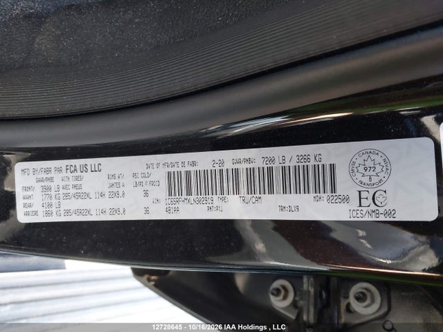 12728645 :رقم المزاد ، 1C6SRFHMXLN302919 vin ، 2020 Ram 1500 Limited مزاد بيع
